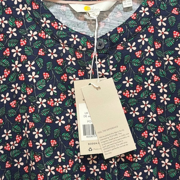 NWT Boden Smocked Jersey Shirt Dress Navy Floral Berry sz 14R - Picture 13 of 13